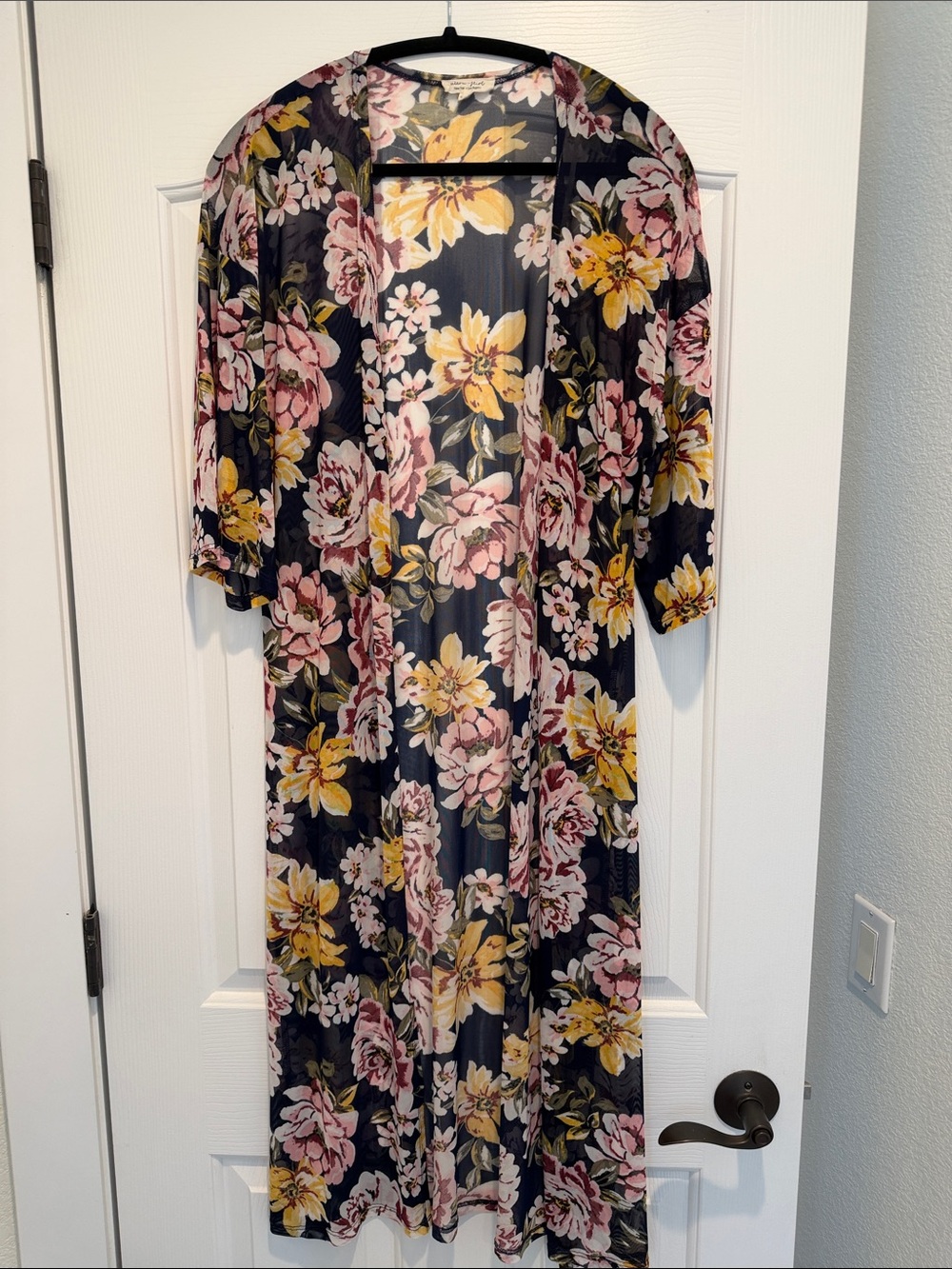 Ultra Flirt Navy Floral Top with Pink and Yellow Accents